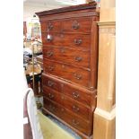 A George III mahogany chest on chest, the moulded cornice with blind fretwork,