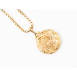 A 9ct square snake link necklace suspending a gilt locket (chain approx 25 grams)