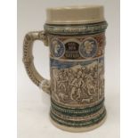 A beer stein, anti-semitic, German crushes the Serpents head underfoot,