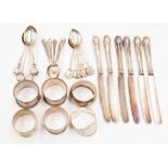 Silver including napkin rings, teaspoons, bowls and golf spoons, 9.