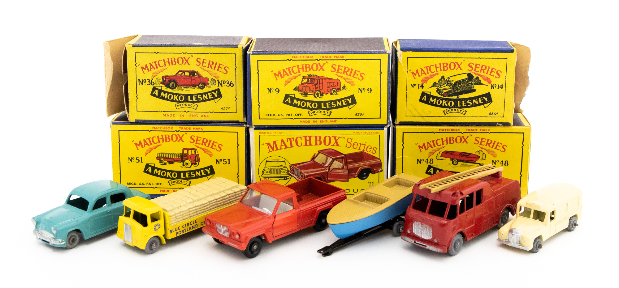 Matchbox: Six boxed Moko Lesney 1-75 series vehicles to comprise, Merryweather Fire Escape 9,