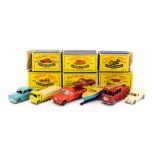 Matchbox: Six boxed Moko Lesney 1-75 series vehicles to comprise, Merryweather Fire Escape 9,