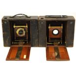 Kodak: A pair of Kodak Eastman mahogany half plate cameras, one including lens, 'Eastman Kodak Co.