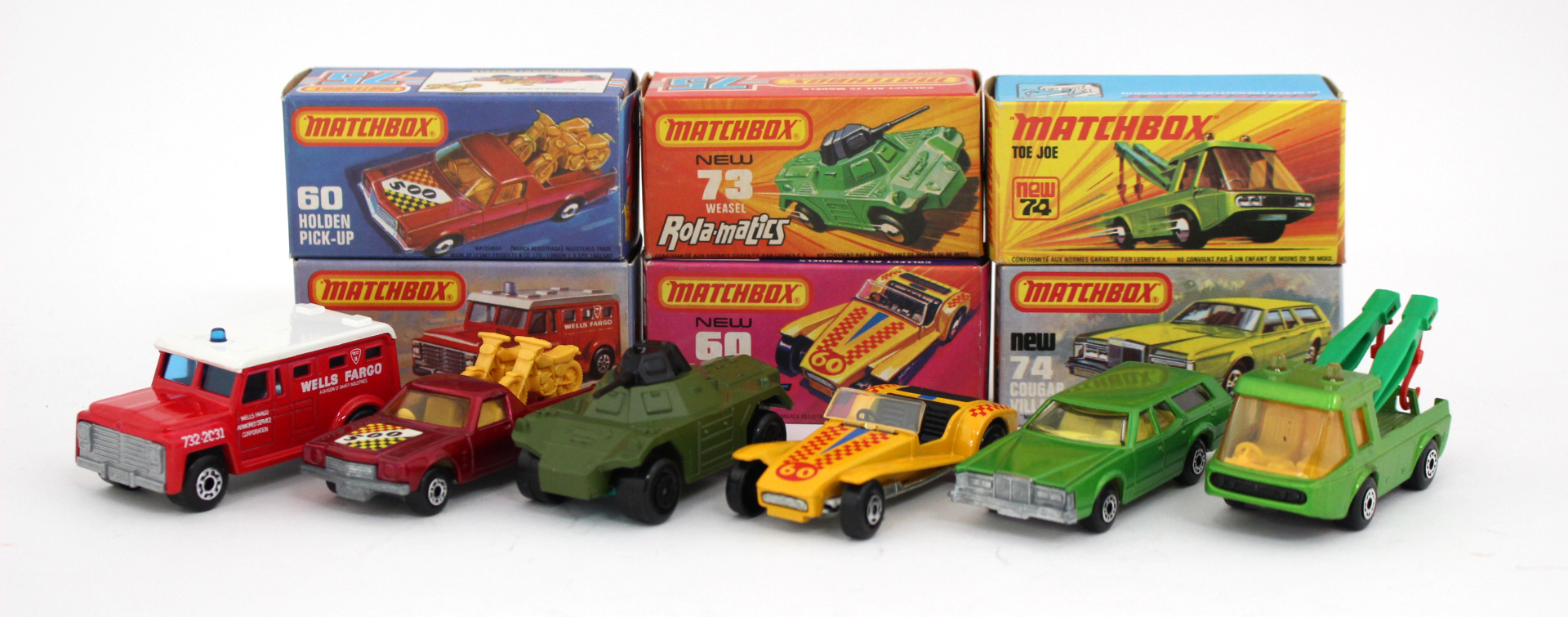 Matchbox: Six Superfast 75 Series vehicles: 60c Holden Pick-Up Truck,