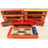 Hornby: A collection of nine boxed Hornby coaches together with a Train Set Accessory Pack.