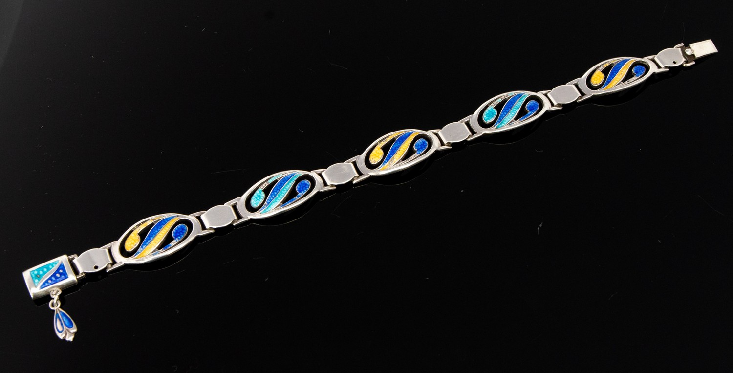 An Arts and Crafts silver and enamelled bracelet,