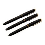 Three Parker Slimfold fountain pens, black,