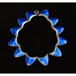 Albert Scharning, a Norwegian enamelled silver part necklace, basse taille blue enamel segments,