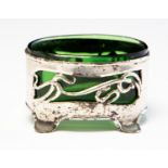 An Arts and Crafts silver salt cellar, pierced sinuous tendril design in the Art Nouveau style,