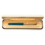 Parker 61 fountian pen, turquoise barrel, gold filled pinstripe cap, capillary filler,