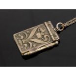 Art Nouveau silver plated miniature aide memoire notebook pendant, on sterling silver chain,