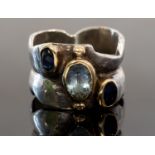 A Modernist silver, star sapphire and aquamarine ring,