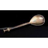 Guild of Handicraft, an Arts and Crafts seal top spoon, hand hammered, reeded knop finial,