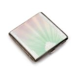 An Art Deco enamelled silver compact, square section,two tone guilloche enamel,