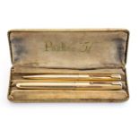 Parker 51 fountain pen and pencil set, rolled gold pinstripe,