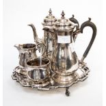 A silver plated four piece coffee service;