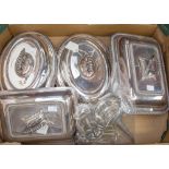 A collection of silver-plate including: A pair of Georgian style shaped rectangular entree dishes,