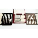 A boxed set of late 19th Century early 20th Century, mother of pearl handle fruit knives - unused,