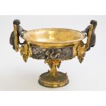 A mid 19th Century gilt metal and silvered twin handled campana vase, circa 1860,