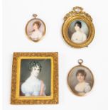 A collection of four early 19th Century portrait miniature of young ladies, on ivory,