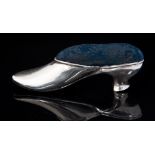 An Edwardian silver large kitten heel shoe shaped pin cushion, William Hair Haseler, Birmimgham,