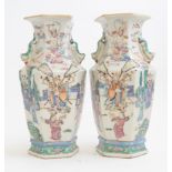 A pair of Chinese hexagonal Canton vases, mid 19th century,