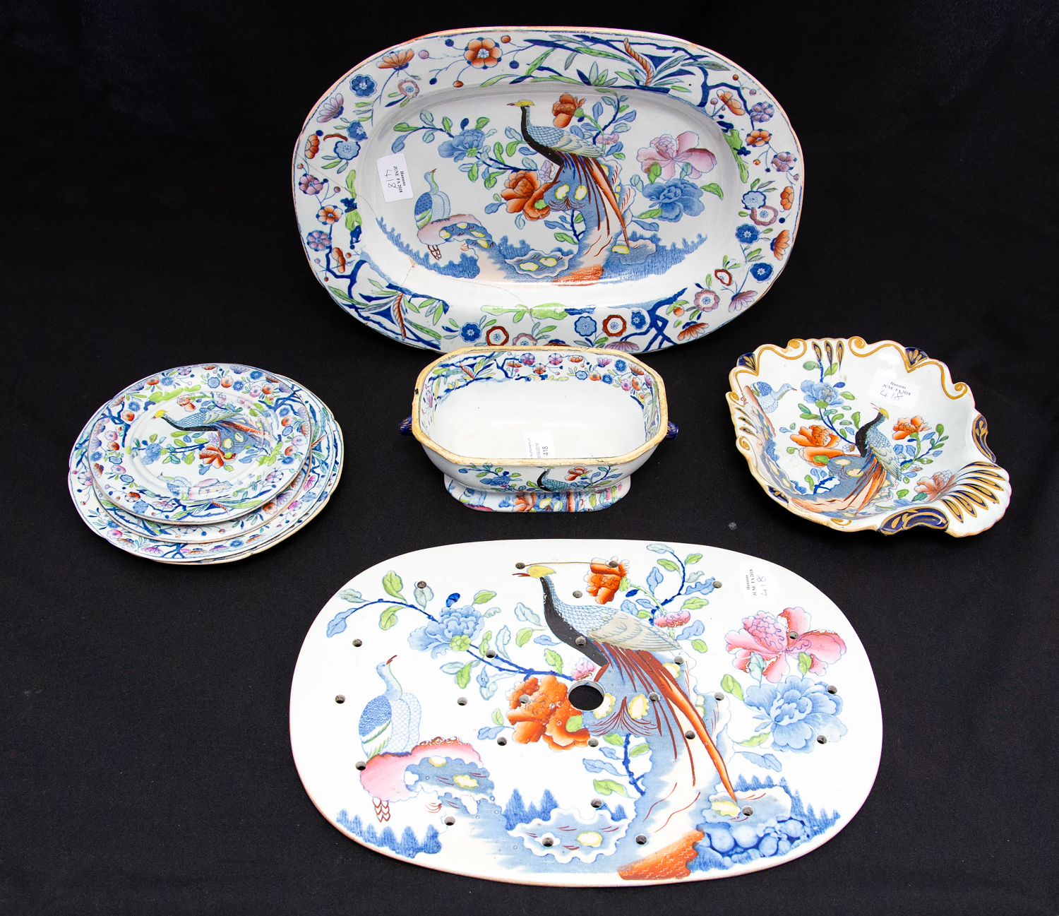 A series of early 19th Century Stephen Folch Ironstone china `Chinese Pheasant` dinner ware,