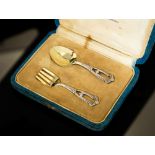 A cased Venezualan silver two piece christening set