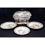 An early 19th Century Stephen Folch Ironstone china `Bamboo` pattern large famille verte tureen and