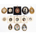 A collection of thirteen assorted portrait miniatures of ladies in 18th Century dress, on ivory,