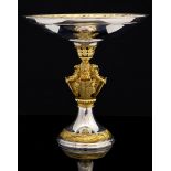 An Aurum silver and gilt Heralds' Tazza, the bowl with border of trailing gilt flowers and foliage,