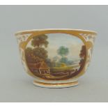 A Derby tea cup, painted landscape titled 'Nr Swarkestone Derbyshire',