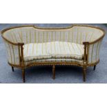 A late 19th Century Louis XVI style giltwood canape, carved frame, curved ends,