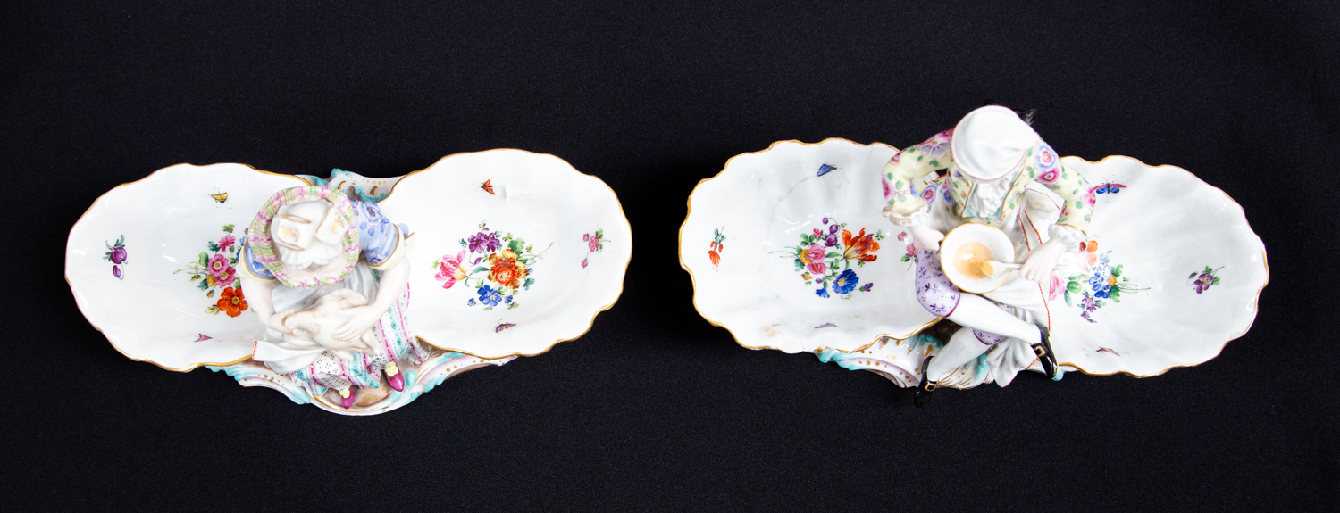 A pair of large Meissen double salts or bowls, modelled with cooks between shells, - Image 2 of 2