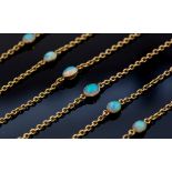 An Art Deco opal and gold station chain necklace, comprising eleven optic set oval opals,