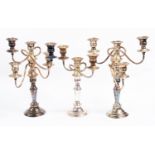 A pair of Georgian style silver plated four branch candelabrum;