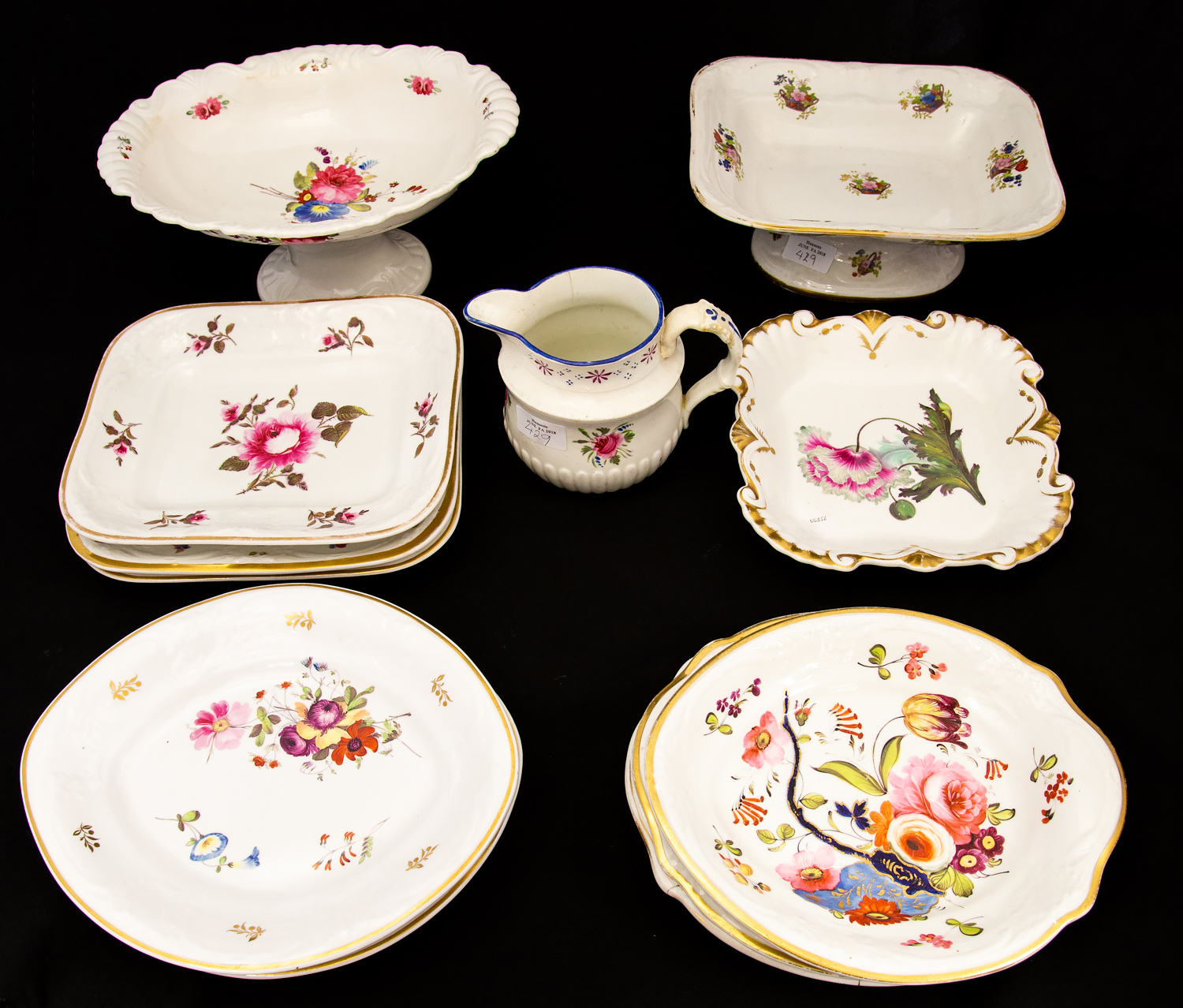 A series of assorted early 19th Century English bone china dessert wares to include two comports