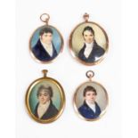 Four assorted mid 19th Century oval portrait miniatures of young gentlemen, circa 1840's to 1860's,