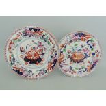 Two Masons Ironstone plates, decorated in the imari style with Lotus flowers, circa 1895, crown,