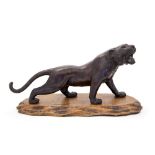 A Japanese bronze study of a prowling tiger, Meiji period, 1868-1912, seal signature,