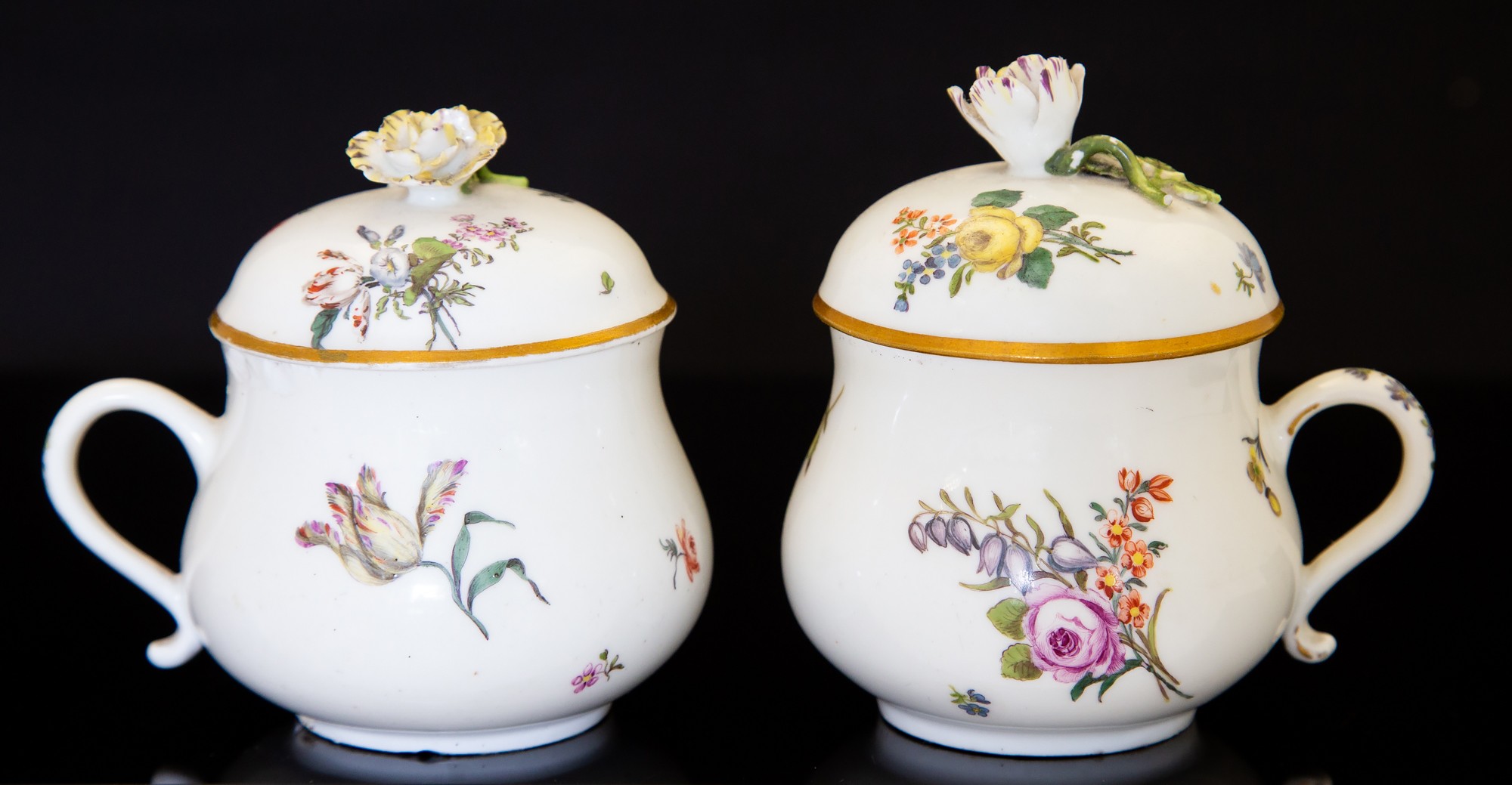 A pair of Meissen chocolate cups and covers, 18th century, circa 1750,