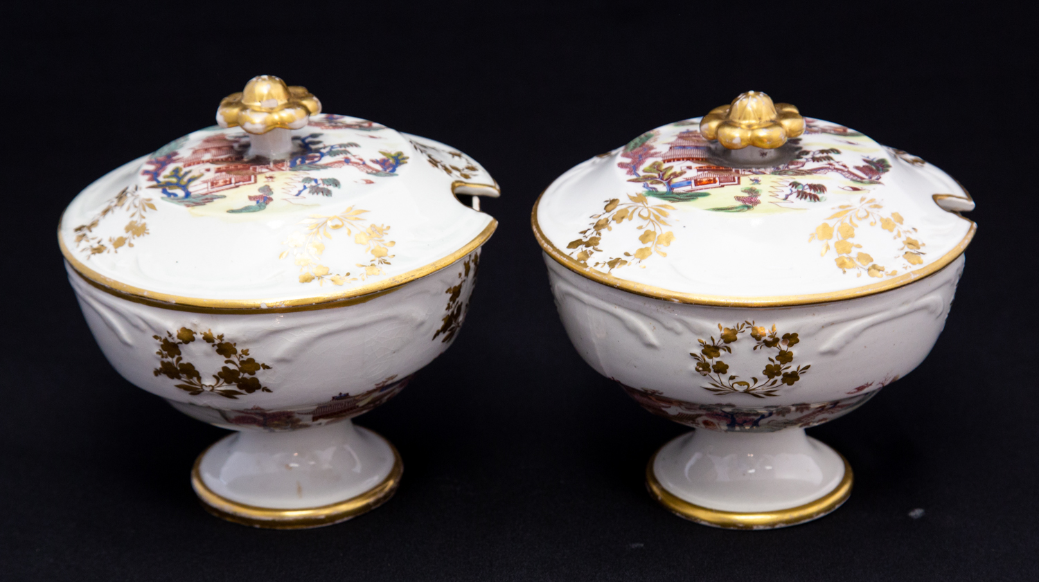 A pair 19th Century Stephen Folch Ironstone China circular sauce tureens and covers,