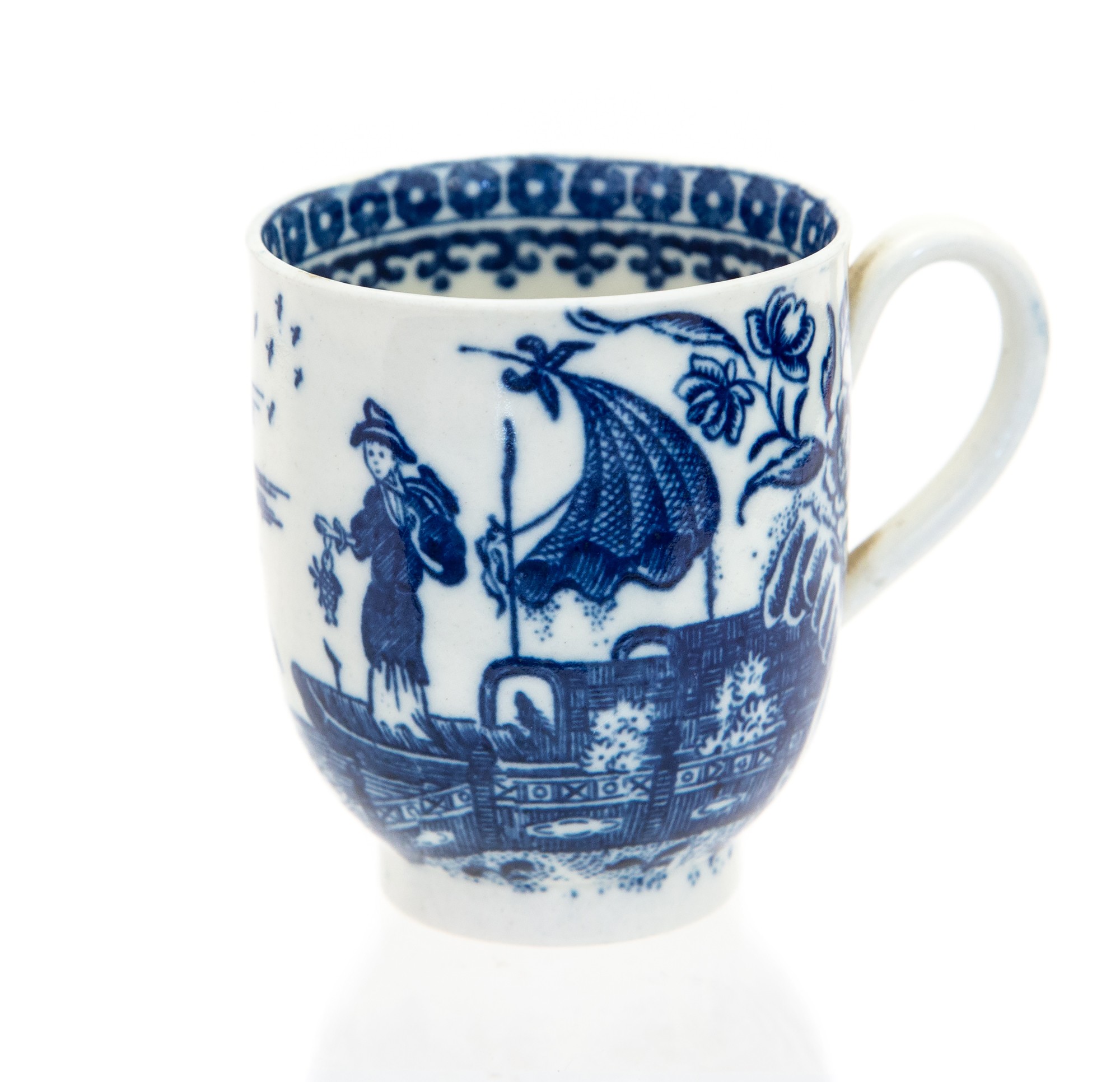 An 18th Century First Period Worcester fisherman blue transfer coffee cup