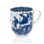An 18th Century First Period Worcester fisherman blue transfer coffee cup