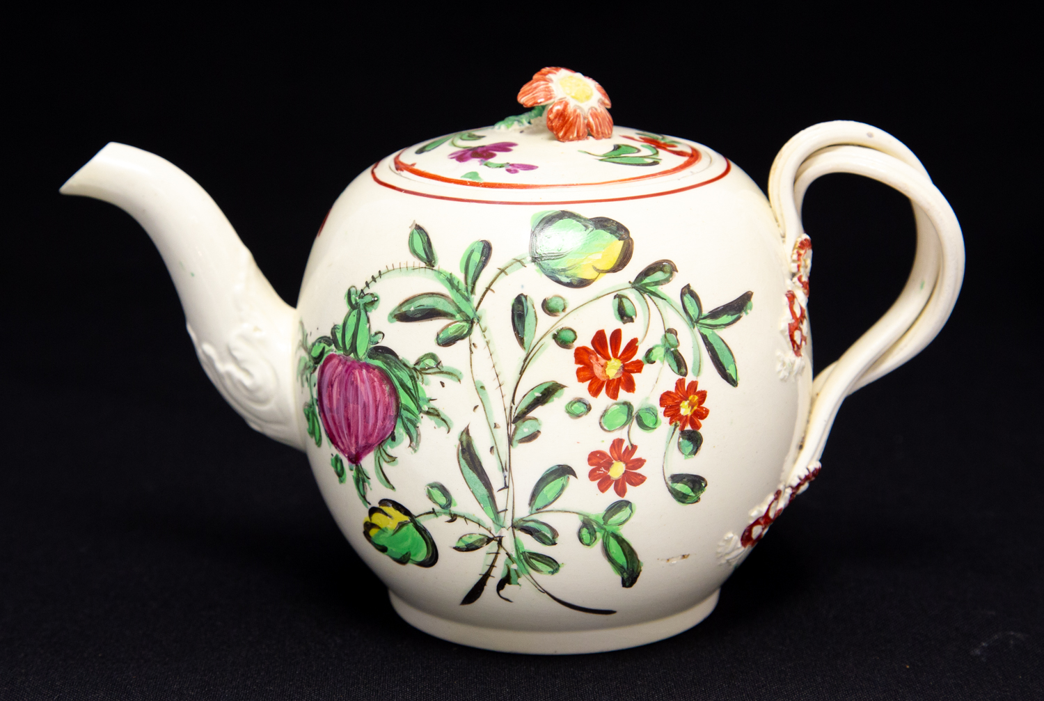 An 18th Century creamware teapot and cover, circa 1780, probably Leeds, - Image 2 of 2