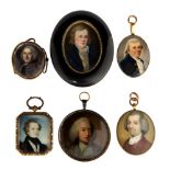 A series of six assorted portrait miniatures of George III gentlemen, on ivory, mounted,