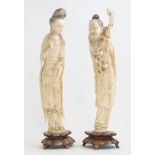 A pair of 19th Century Chinese ivory tusk carvings,