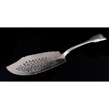 A William IV silver fiddle pattern fish slice, the blade pieced with stylised foliage decoration,