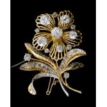 A circa 1950s stylised diamond spray brooch,