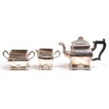 A Victorian silver three piece bachelors teaset,